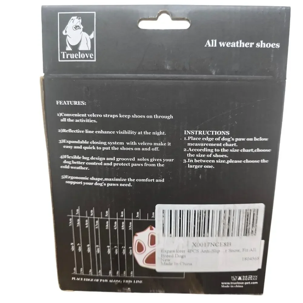 TrueLove All Weather Dog Shoes Black Set of 5 - NIB